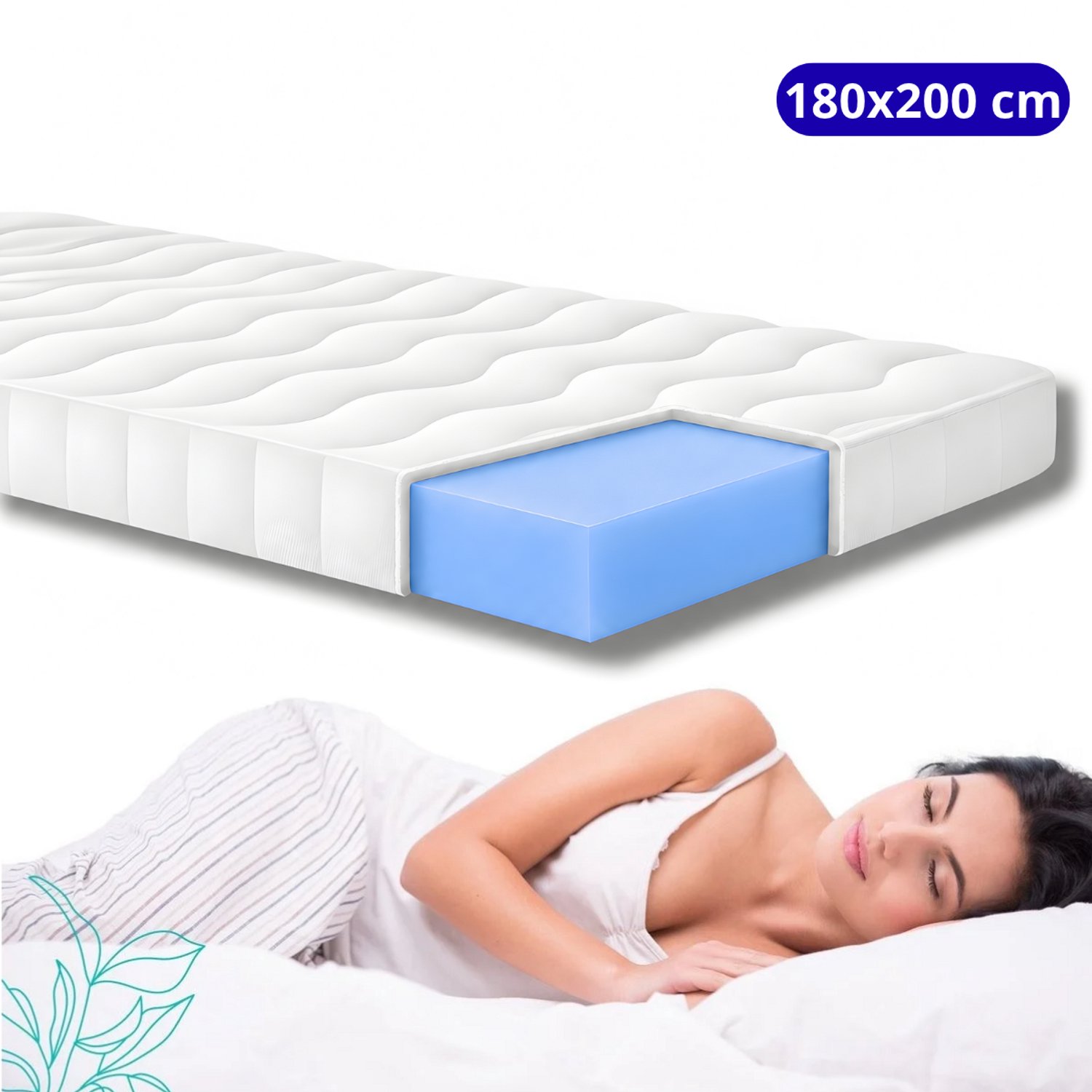 Maan matras ® - Matras 180x200 - 14 cm dik - Hybrid Schuim matras - Afneembare tijk wasbaar - 180x200 cm Wit