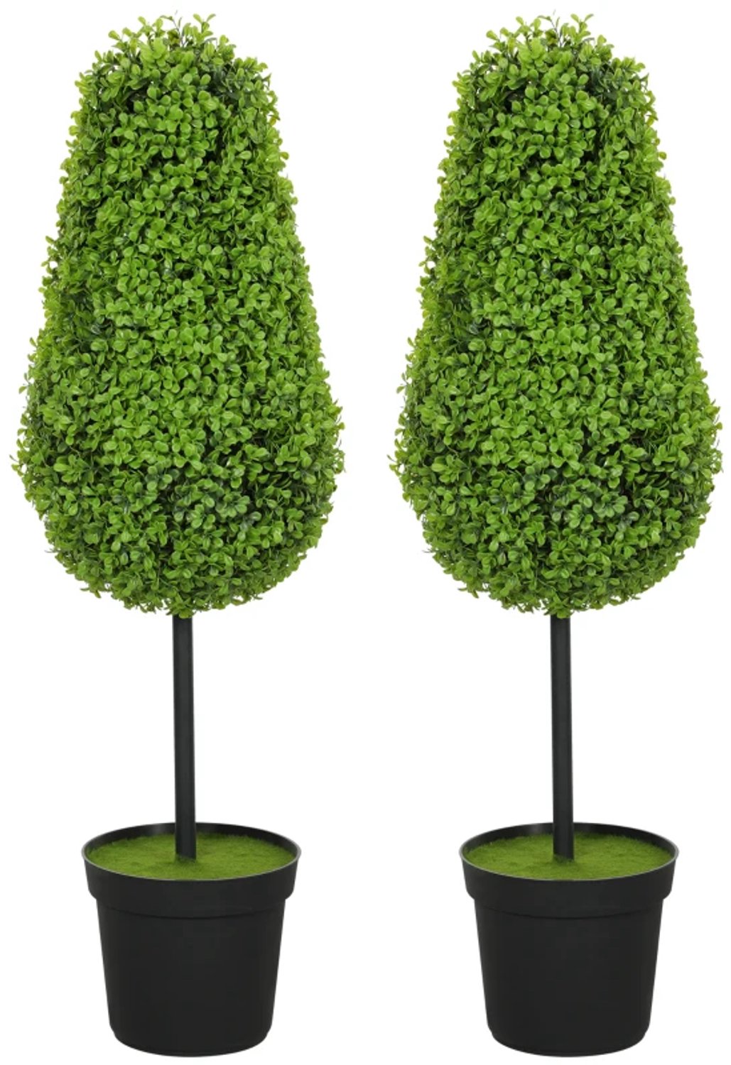 ZYLARO Kunstbuxus - Set van 2 - 90 cm - Traanvorm - Inclusief pot - Kunststof - Moderne decoratie Groen