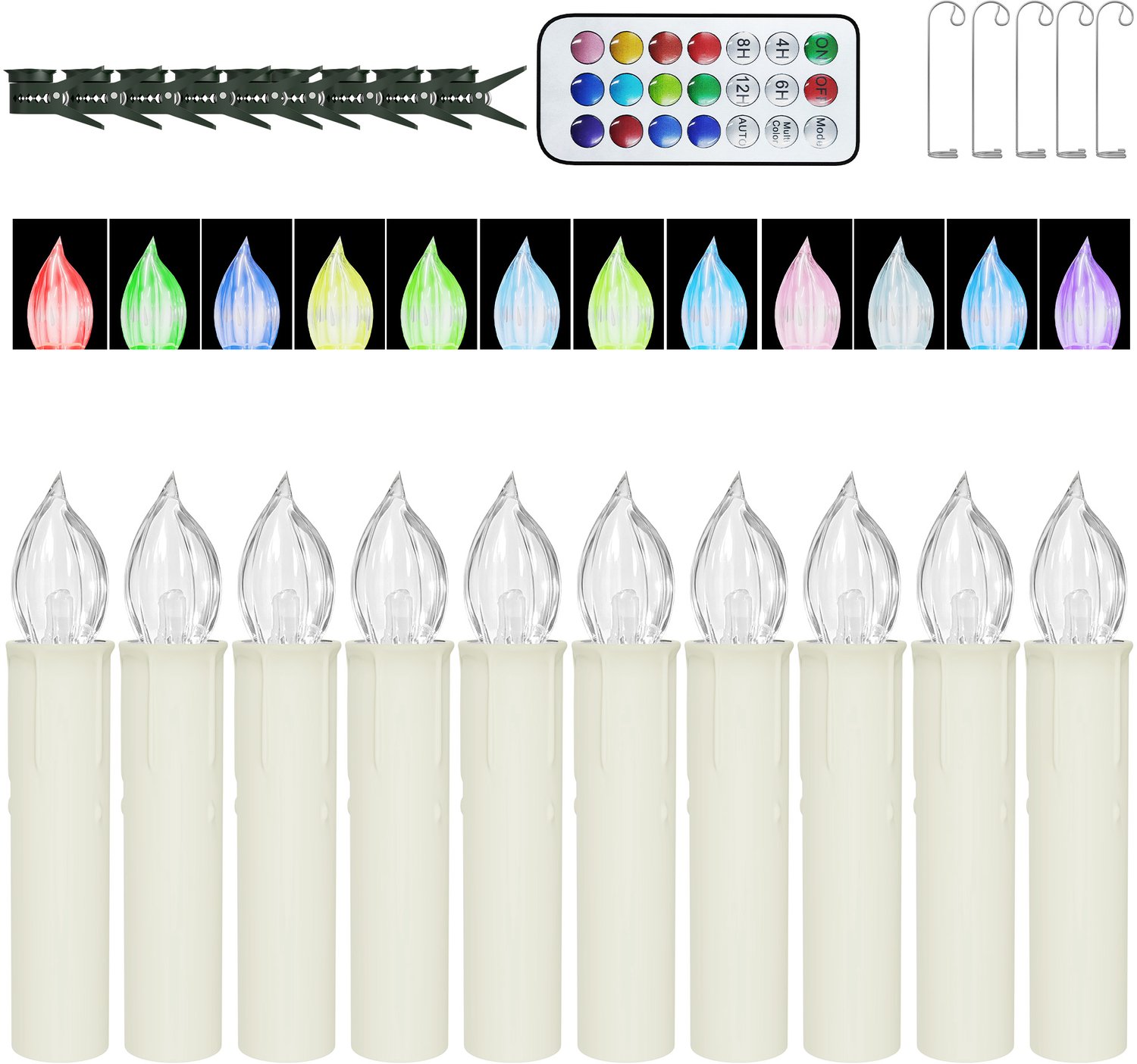 NAIZY LED Kaarsen 20 Stuks - RGB Kleurwisselend - Kerstboomkaarsen met Clip - Timer & Afstandsbediening - IP44 - Zonder Batterijen - NAIZY Multicolour licht