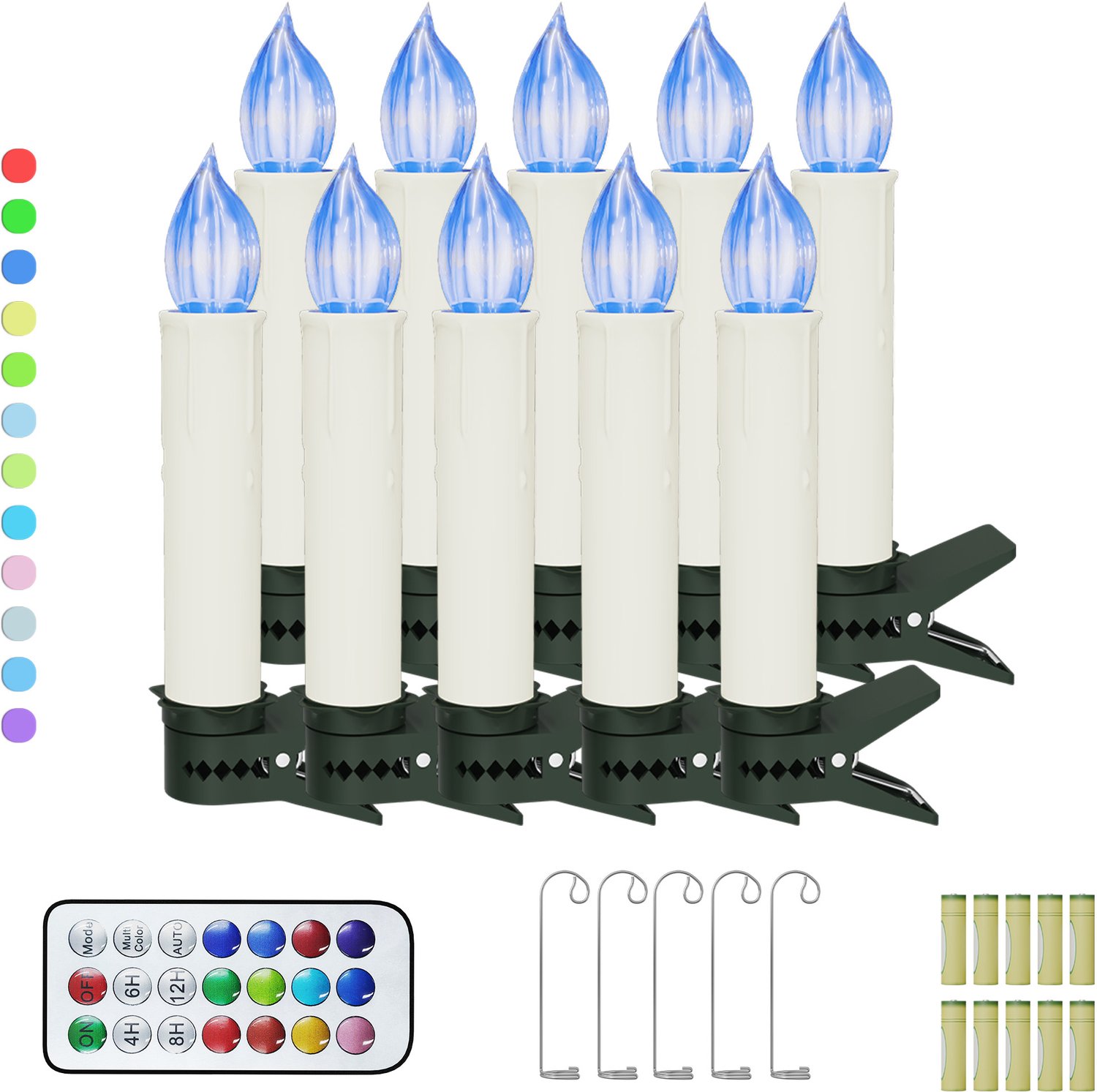 NAIZY LED Kaarsen 20 Stuks - RGB Kleurwisselend - Kerstboomkaarsen met Clip - Timer & Afstandsbediening - IP44 - Batterijen Inbegrepen - NAIZY Multicolour licht