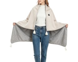 Oplaadbare Verwarmde Omslagdeken, Elektrische Draagbare Warmteomslag met 3 Temperatuurstanden, Draadloos Warmtedekentje voor Reizen, Kantoor, Slaapkamer, Tenten, Stadion, Bank en Sport, Cadeau-optie voor Kerst, gebroken wit