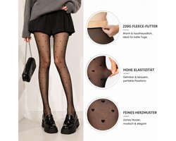Thermopanty - Zwart - S-M - Gevoerde Fleece met Hartpatroon - Voor Dames