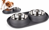 Voerbak hond - drinkbak hond - Flamingo Duo Dinner Grafa Donkergrijs - 2x500ml - dubbele voerbak met inox potten - antislip en morsrand - 41,5x23 cm