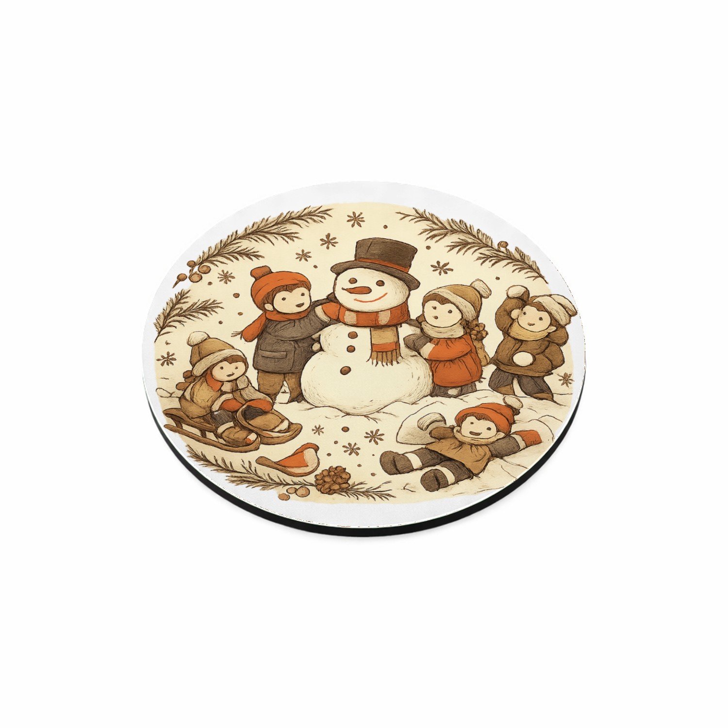 Mr Cadeautjes MDF magnetische fotolijst rond Ø 9,5 - design Een vrolijke all-over herfstwandeling met een dierlijke para | cadeau Wit