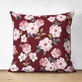 Kussensloop - kussenhoes - Sierkussenhoes - hoes voor vloerkussen - FLORA - 70x70 cm - Bloemen op bordeaux