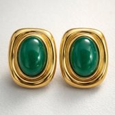 Lundholm Cleo Oorbellen Dames Goudkleurig – Vintage Statement Oorstekers met Groene Natuursteen – Premium Stainless Steel PVD Gold Plated – Hypoallergeen – Cadeau voor Haar – Scandinavisch Design