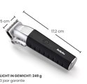 Iconen tonen 3 uur oplaadtijd, draadloos gebruik, lithium-ion batterij en 20 minuten snelladen.