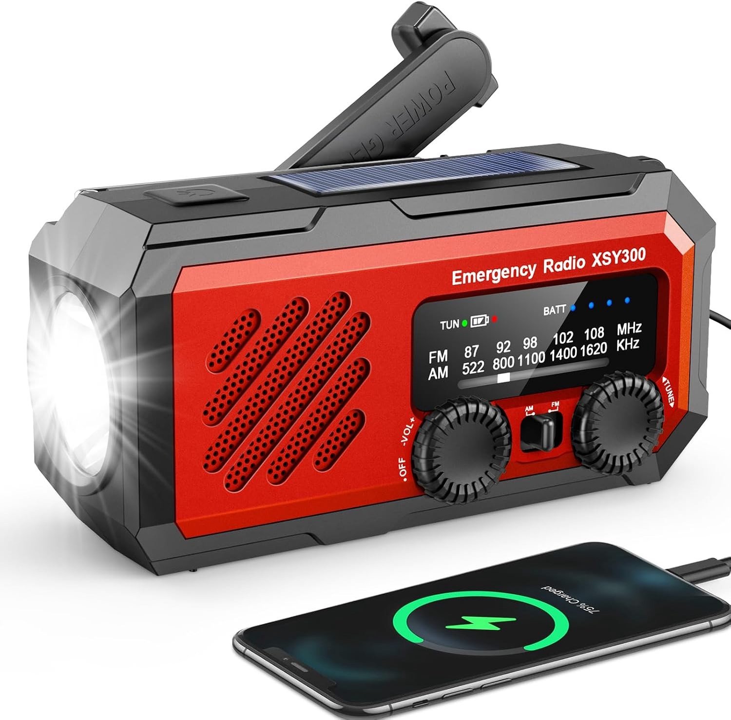 Draagbare Noodradio met Zwengel - Rood - 2000mAh - Met LED Zaklamp en Oplaadmogelijkheden - Voor Noodsituaties en Buitenactiviteiten