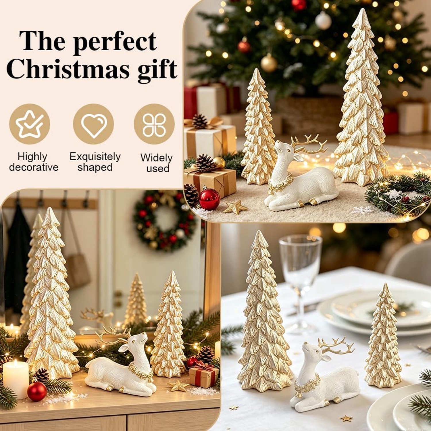3 stuks kerstdecoratie - Binnen - Kerstdecoratie tafel - Kerst figuren - Goud – foto 3