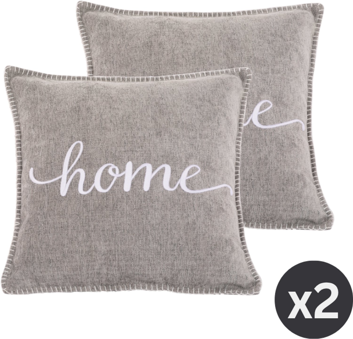 Tiseco HOME STUDIO - Kussen (gevuld) DAMIAN - Geborduurde HOME tekst - Vierkant - 45x45 cm - Lichtgrijs GREY LIGHT