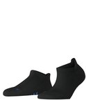 Zwarte enkelsokken met blauwe FALKE-belettering.