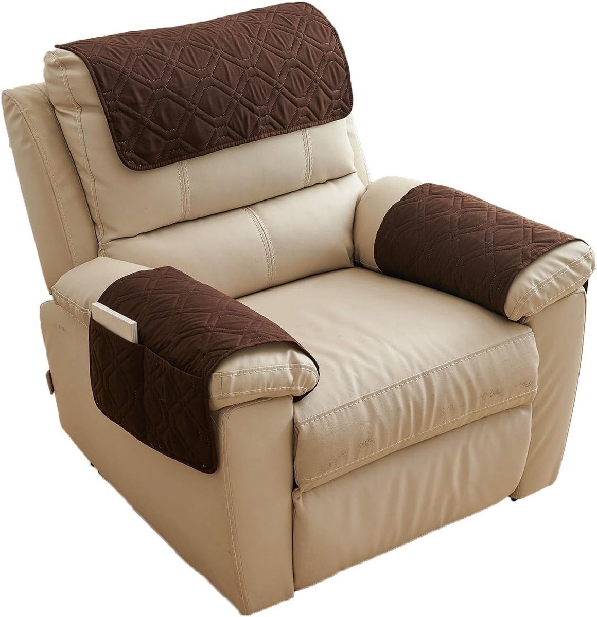 Armleuningbeschermer voor fauteuils en relaxstoelen, gewatteerde antislip hoes met opbergzakken, meubelbescherming voor banken en stoelen