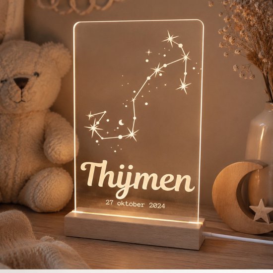 Gepersonaliseerd Sterrenbeeld Schorpioen Lampje met Naam en Datum - LED Nachtlampje Babykamer - Kraamcadeau Baby - geboortecadeau van Laserloom — afbeelding 3