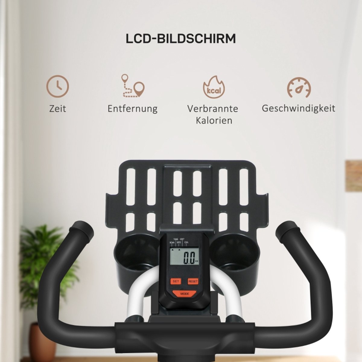 COVREO Ergometer met magnetische weerstand – 103x53x144 cm – Hometrainer met LCD-display en 8 kg vliegwiel – verstelbaar voor thuis trainen – Wit/Zwart