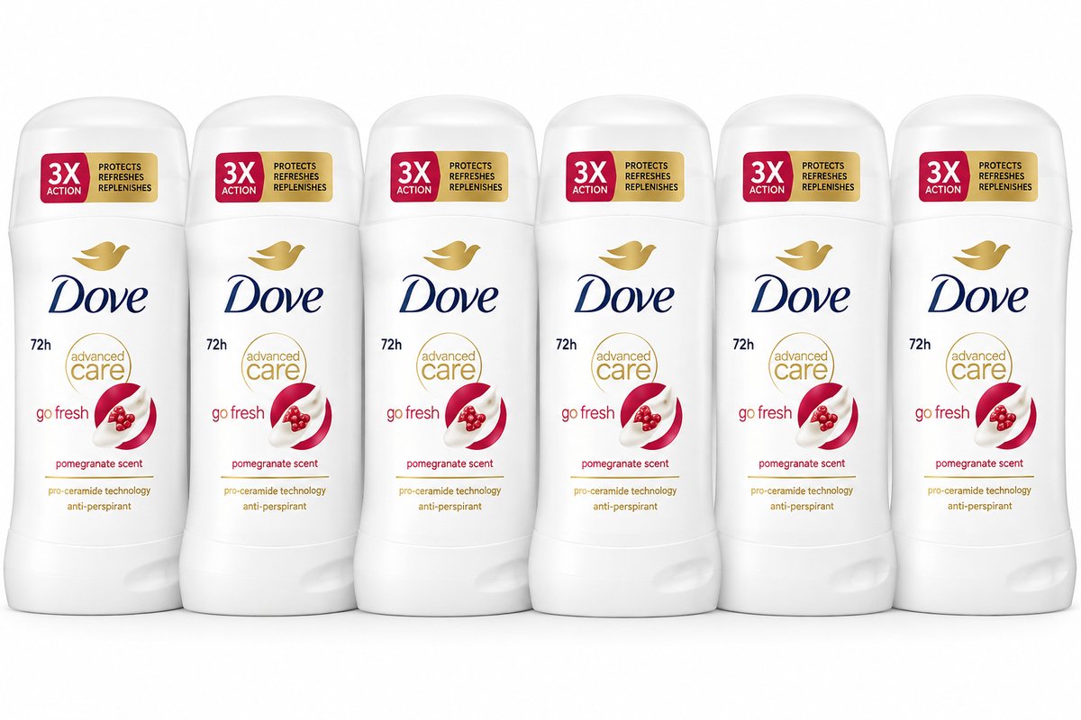 6x50ml Dove Advanced Care Go Fresh Pomegranate Anti-Transpirant Deodorant Stick – 72H Bescherming – 0% Alcohol