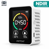 Ketchy CO2 Meter met NDIR Sensor – Luchtkwaliteitsmeter 3-in-1 – CO2, Temperatuur & Luchtvochtigheid – Met Alarm – Voor Thuis & Kantoor
