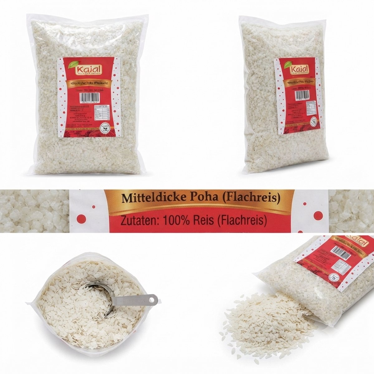 Platte Rijstflocken Medium & Dik | Premium Kwaliteit Poha | 1kg Authentieke Flattened Rice voor Snchte Gezonde Snacks, Ontbijt en Maaltijden Met Kajal Sticker