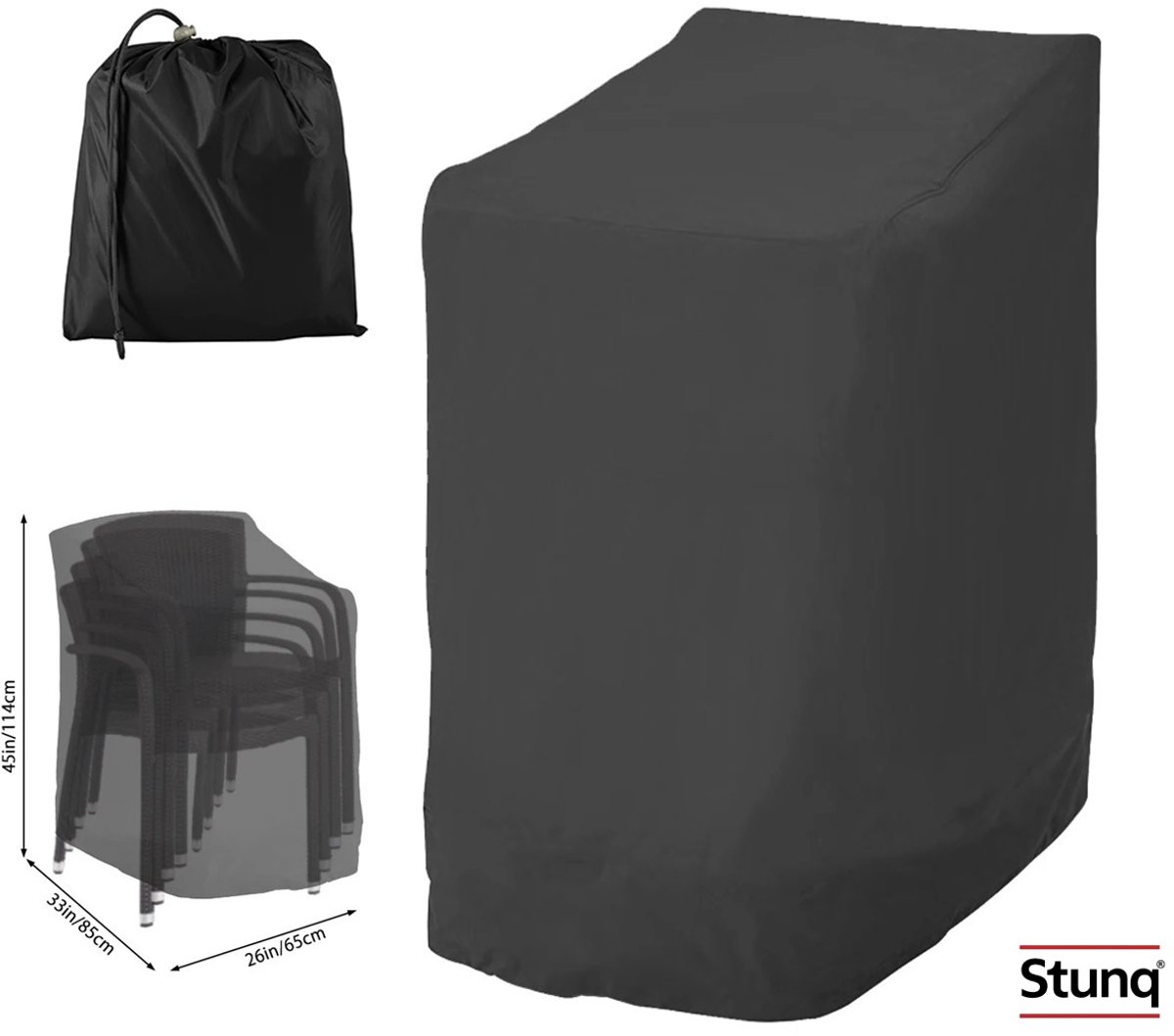 Stunq Waterdichte Stofkap voor Gestapelde Tuinstoelen - Zwart