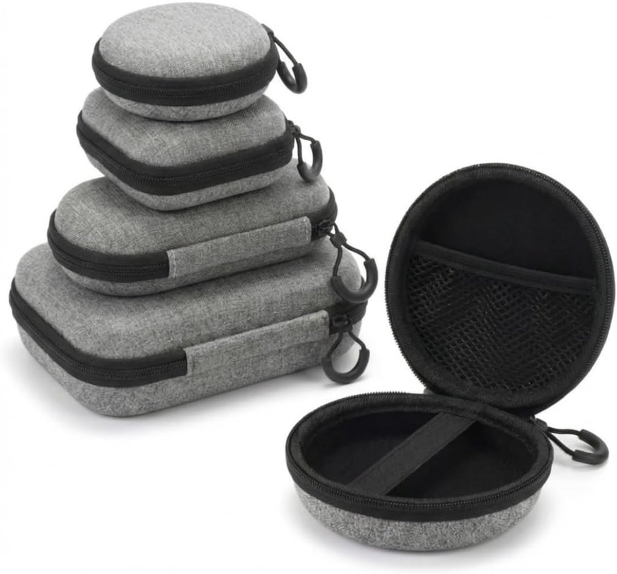 Draagbare hoofdtelefoon opbergzakjes met harde hoes, rits en bescherming voor oordopjes en mini bedrade headsets - 4 stuks