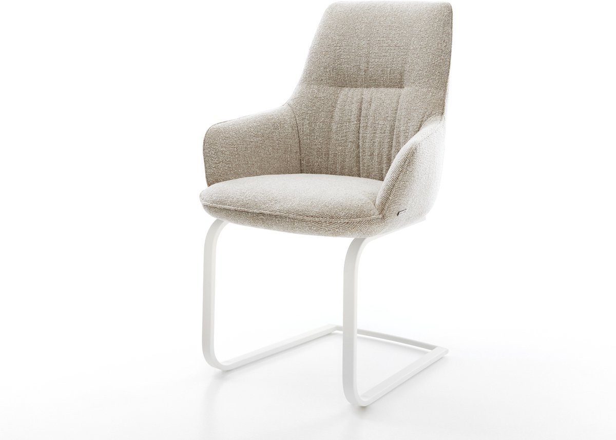 DELIFE Sledestoel Zelia-Flex met armleuning sledemodel vlak wit geweven stof beige pocketveer kern