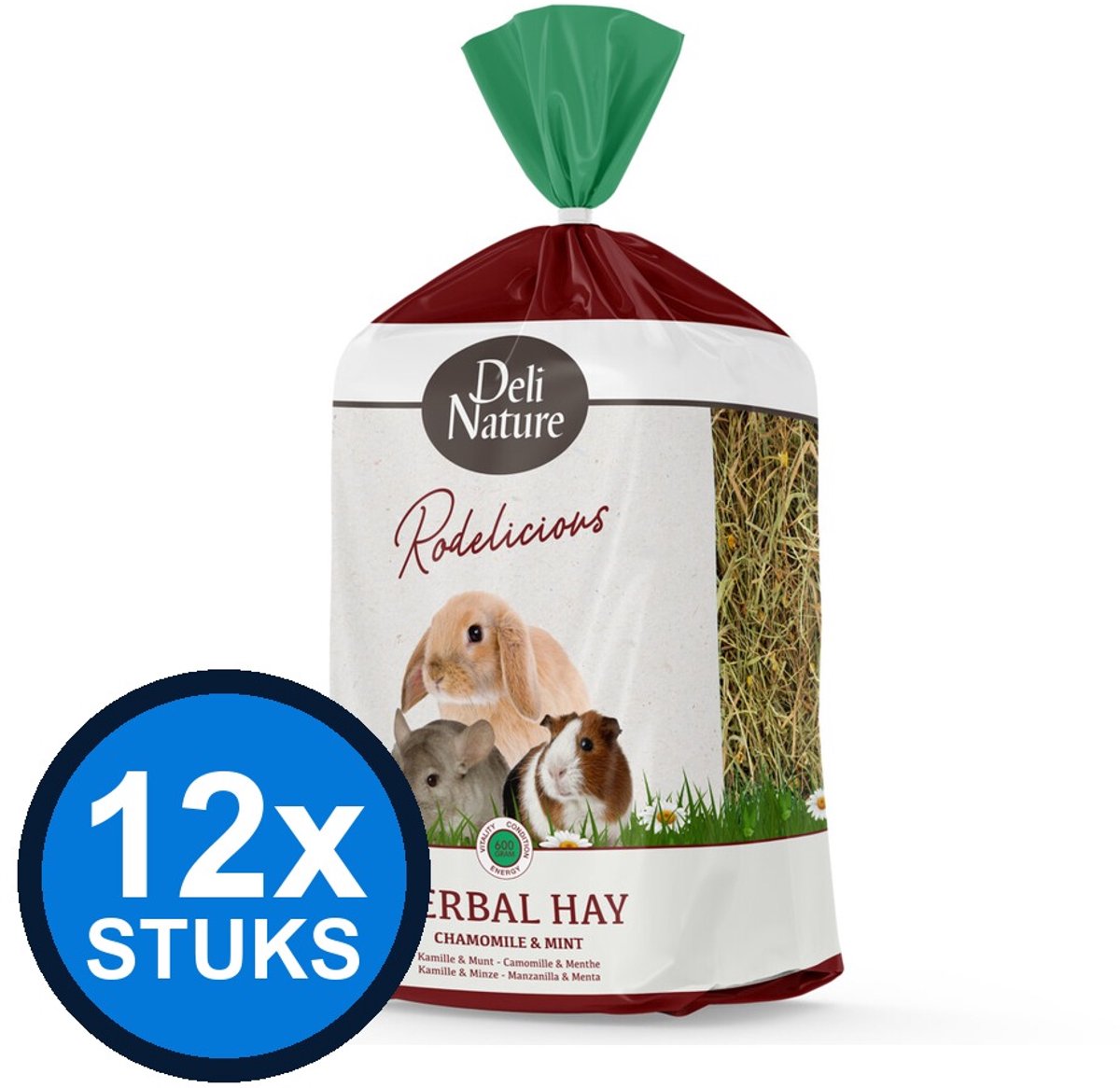 12x Deli Nature Rodelicious Kruidenhooi Kamille & Munt - Knaagdierhooi - 600g