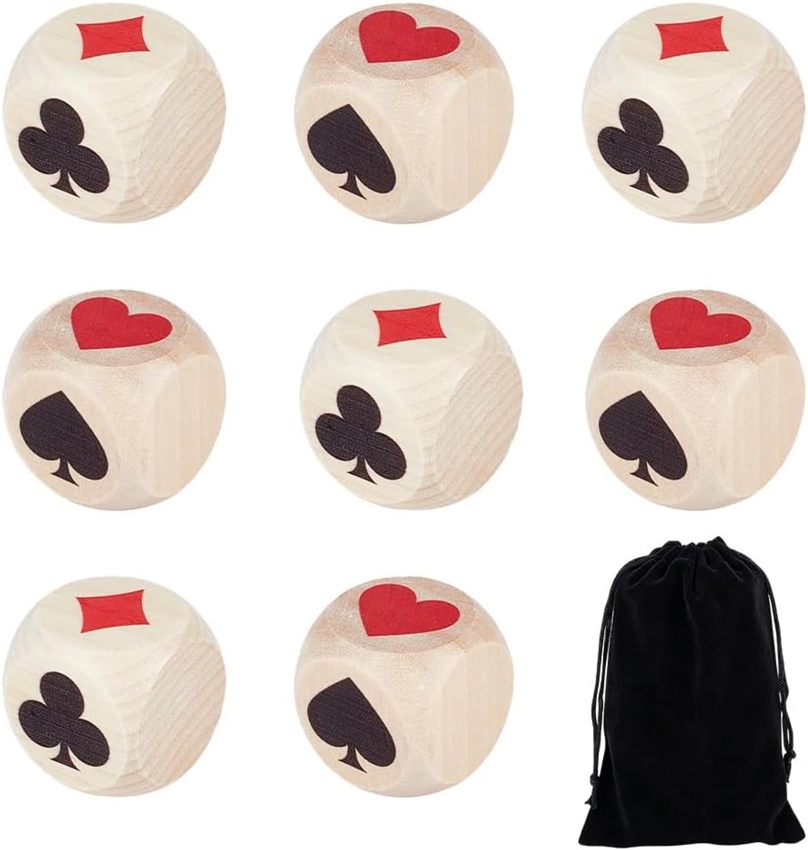 Set van 8 houten markeerdobbelstenen met fluwelen opbergzak voor poker en kaartspellen, ideaal als cadeau voor pinochle en andere spellen