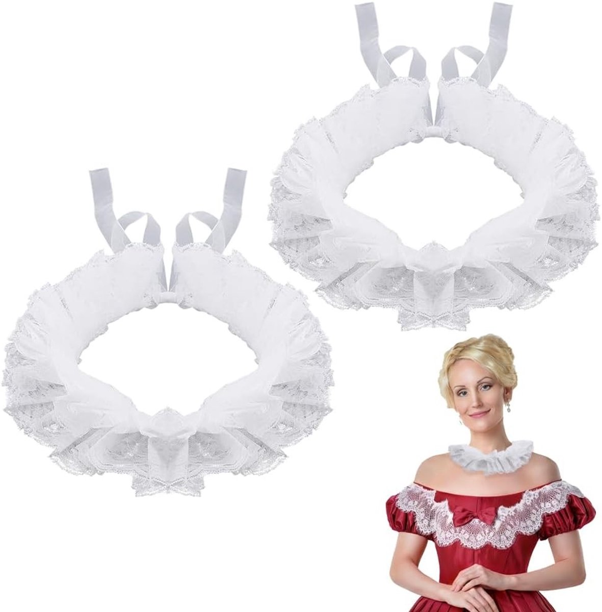 Vintage meerlaagse afneembare kraag met ruches voor Halloween cosplay en Victoriaanse kostuums