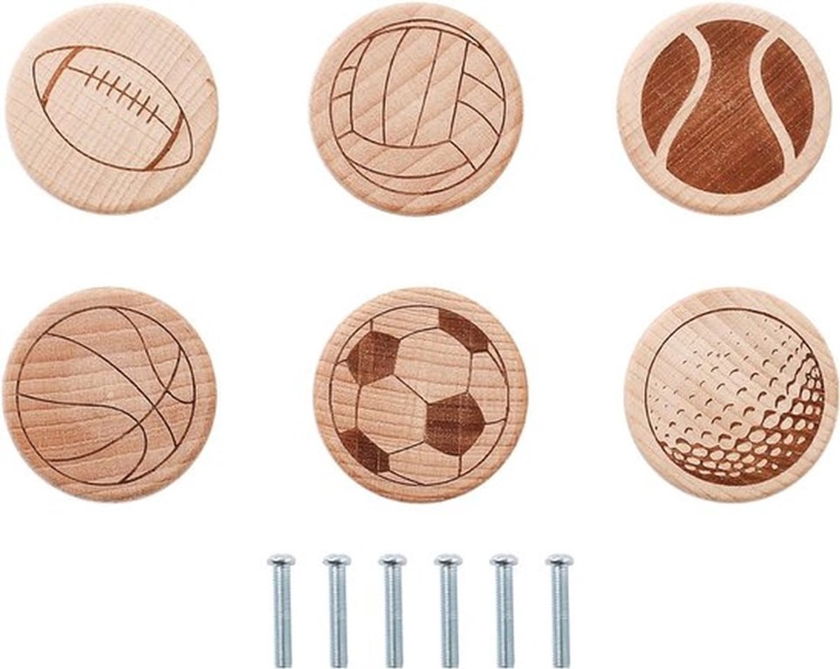 Sportieve meubelgrepen - set van 6 knoppen met balontwerp - voor jongens- en tienerkamer - 3,5 cm x 2,8 cm - inclusief schroeven