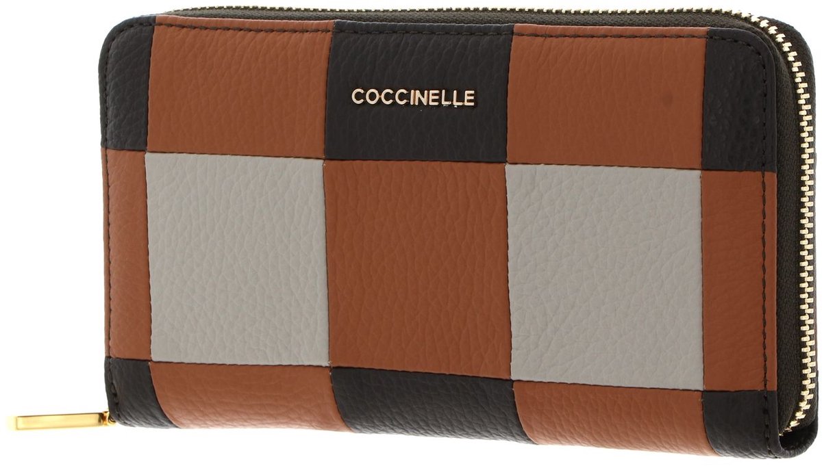 COCCINELLE Leren portemonnee Metallic Vichy Patch Wallet Mul. Robin / Fango bruine