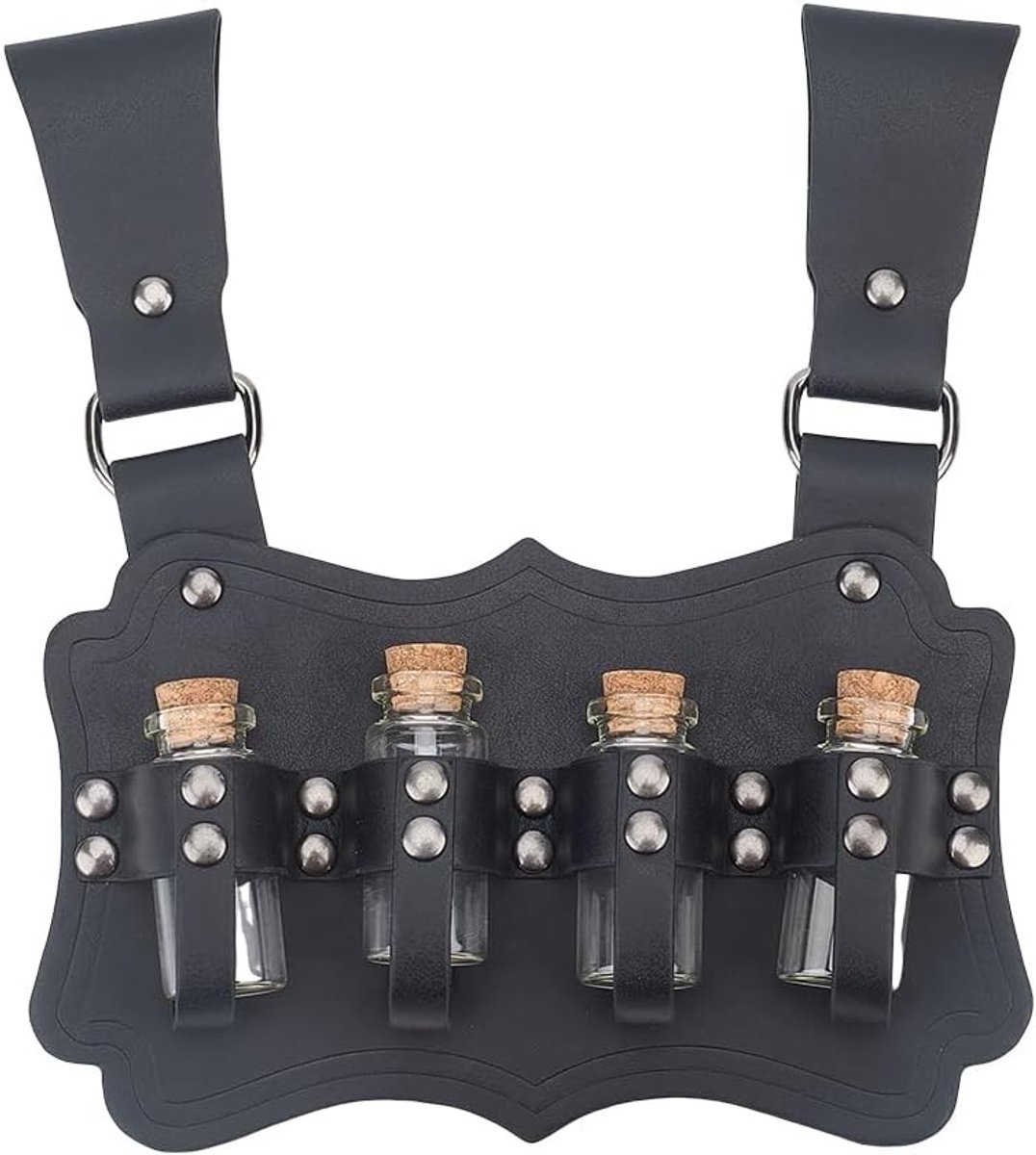 Medieval Potion Bottle Houder van PU Leer met Kurkflessen voor Cosplay en Halloween, Perfect voor Fantasie Kostuums en Renaissance Evenementen