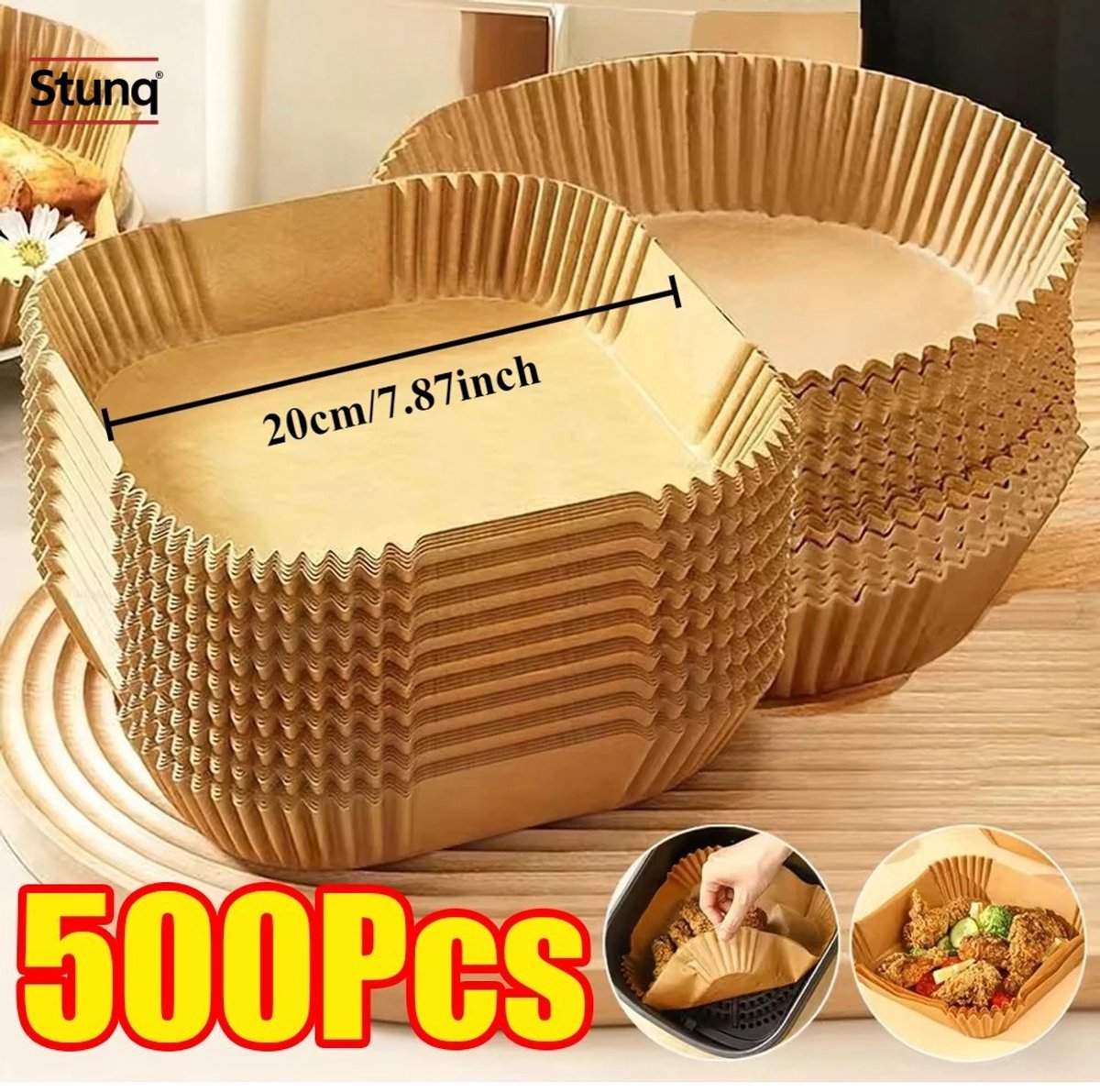 Stunq® 500 Wegwerp Airfryer Liners 20 cm - Bakpapier voor Luchtfriteuse, Magnetron en Koekenpan
