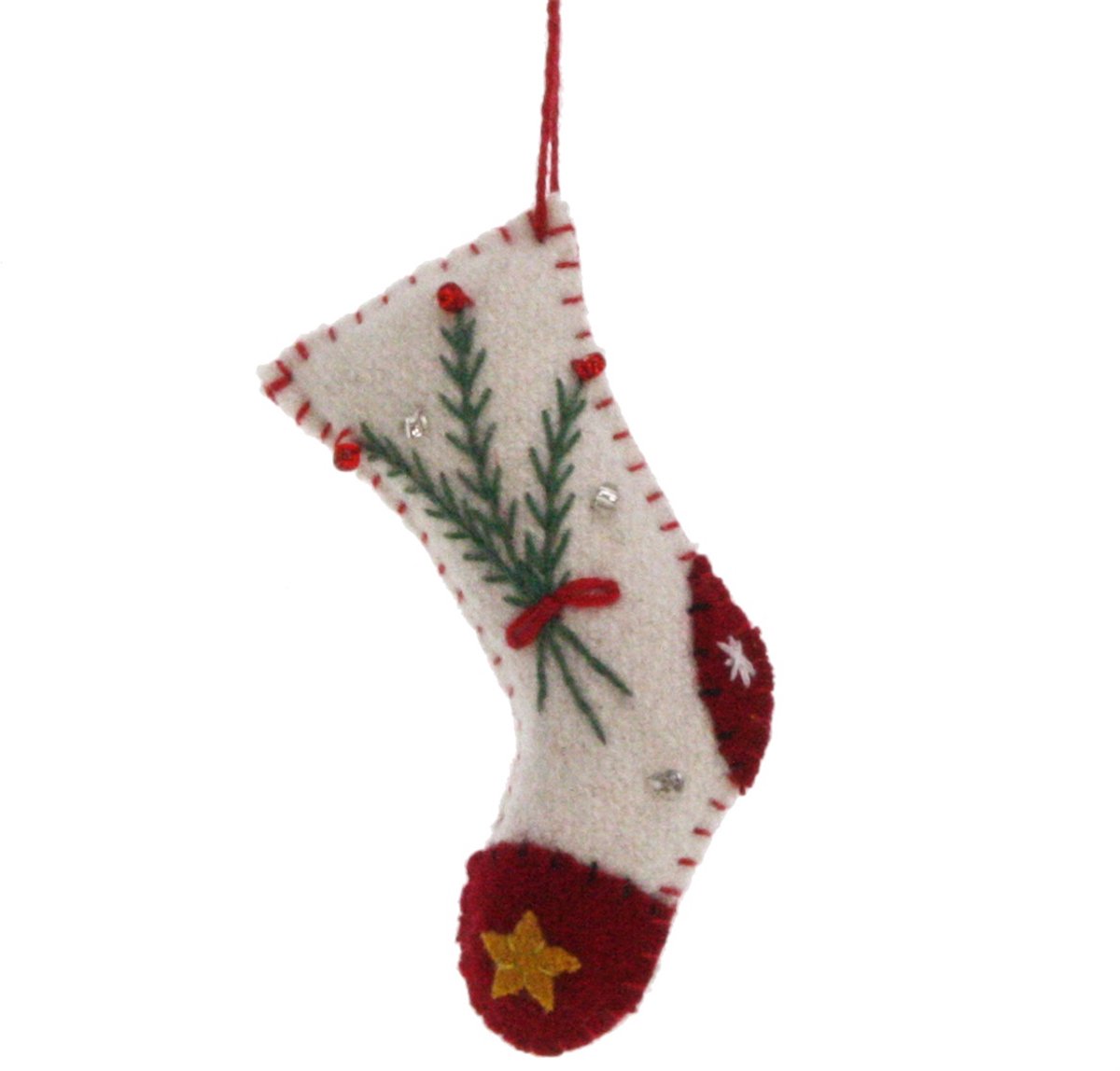 Kerstsok wit/rood (mini), vilt 4x1x7,5cm