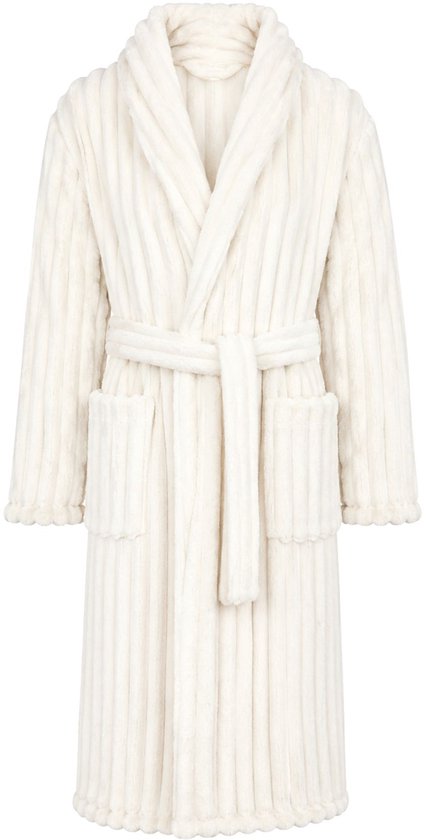Ribcord badjas fleece - sjaalkraag - div. kleuren-l/xl-roomwit