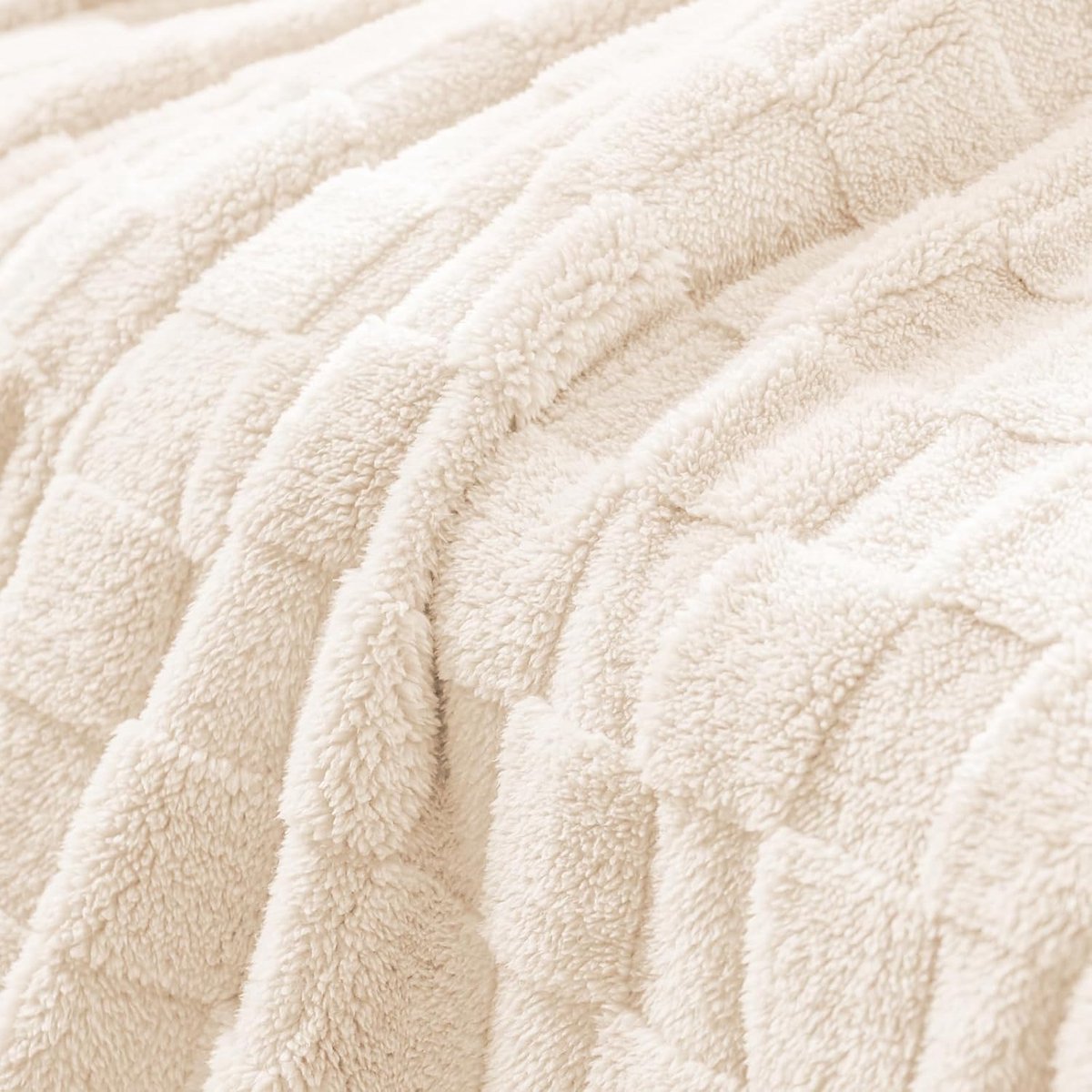 Blanket - 150 x 200 cm- Plaid - Double Blanket - Sofa Blanket - 3D Checkered Blanket - Soft Blanket - Checkered Wool Blanket - Warm Blanket - Living Room Decor - voor op de Bank, Bed of Woonkamer Decoratie - Beige — cadeau in Wonen & Interieur - foto 5
