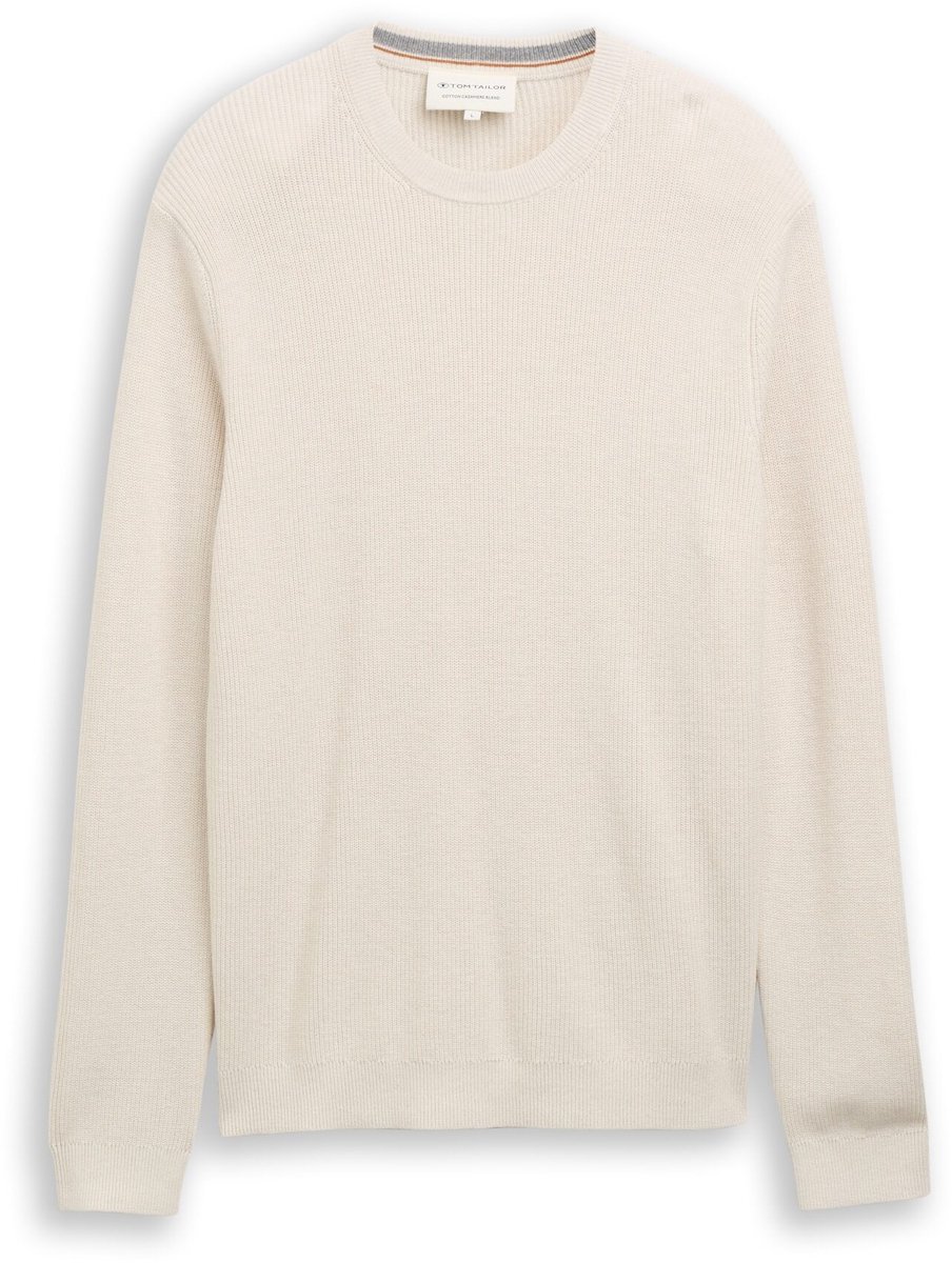 Tom Tailor - Gebreide trui met kasjmier - Maat M - soft cloud melange
