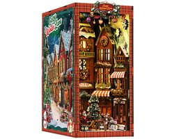 Lumann® Book Nook Christmas Street Corner 296 stuks - Bouwpakketten volwassenen - Houten 3D Puzzel - DIY Bouwpakket Volwassenen en Volwassenen - Boekensteun - Boekenhouder - Miniatuur