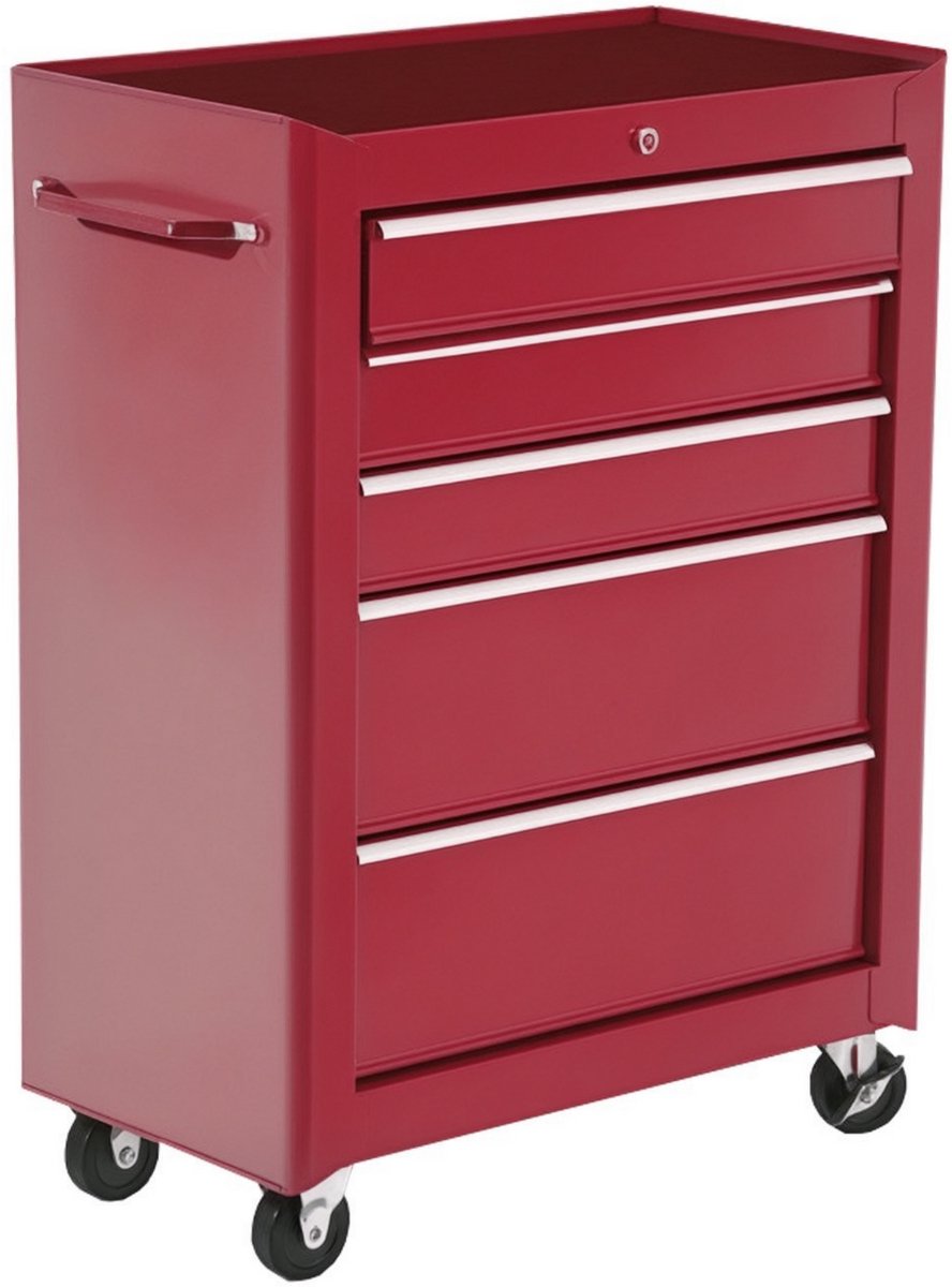 Gereedschapswagen op wielen - stalen werkplaatswagen met 5 afsluitbare laden en 2 sleutels - 61 - 5 x 33 x 82 - 5 cm - rood