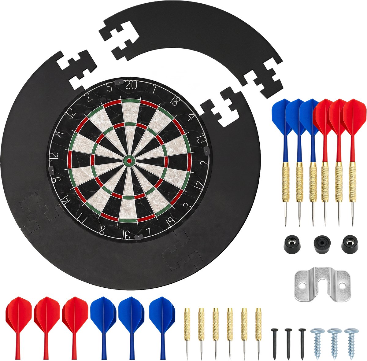 Professioneel sisal dartbord met EVA beschermring en 6 dartpijlen - Ø71 - 5x3 - 8cm - zwart