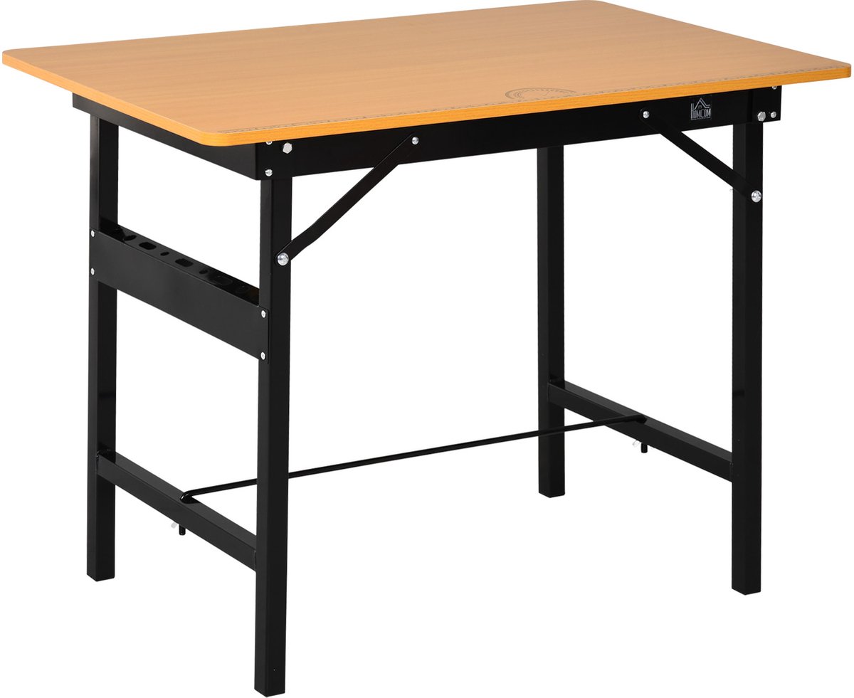 Opklapbare werkbank - inklapbare werktafel met liniaal en gradenboog - MDF - werktafel - 100 x 60 x 75 - 5 cm - geel/zwart
