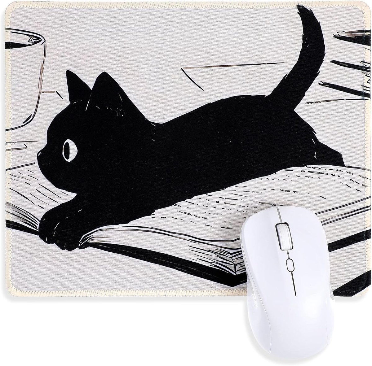 Schattige Zwarte Kat Muismat met Anime Ontwerp - Kawaii Bureauaccessoires, Antislip Rubberbasis, Ideaal voor Computer en Laptop Gebruik