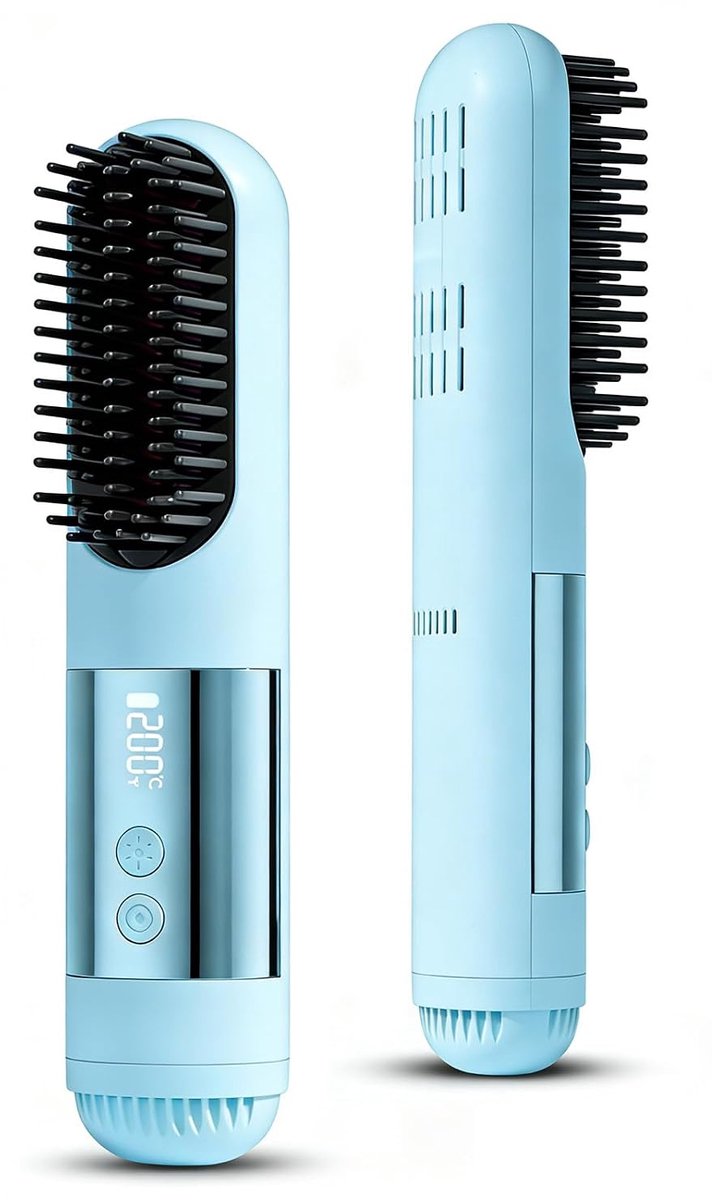 Stylingkam Geschikt voor kort haar, 3 temperatuurstanden, Geschikt voor alle haartypes, snelle opwarming in 30 seconden, ioniserende keramische technologie, koude luchtstand, 2500mAh batterij, oplaadbare stijltang met USB-C-aansluiting (blauw).