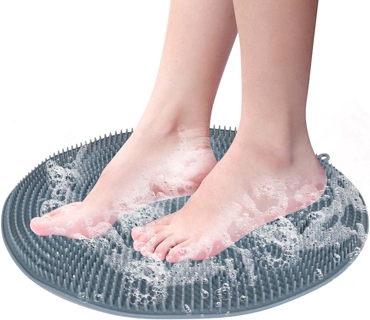 Antislip massagepad voor voeten, grijs, ideaal voor douche en voetverzorging, ontspanning, wasmachinebestendig, scrubmat, reiniging en peeling