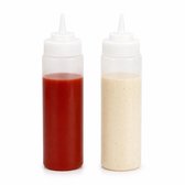PlasticForte Doseerfles/sausfles - 2x - kunststof - transparant - met schenktuit - 700 ml - 18 cm