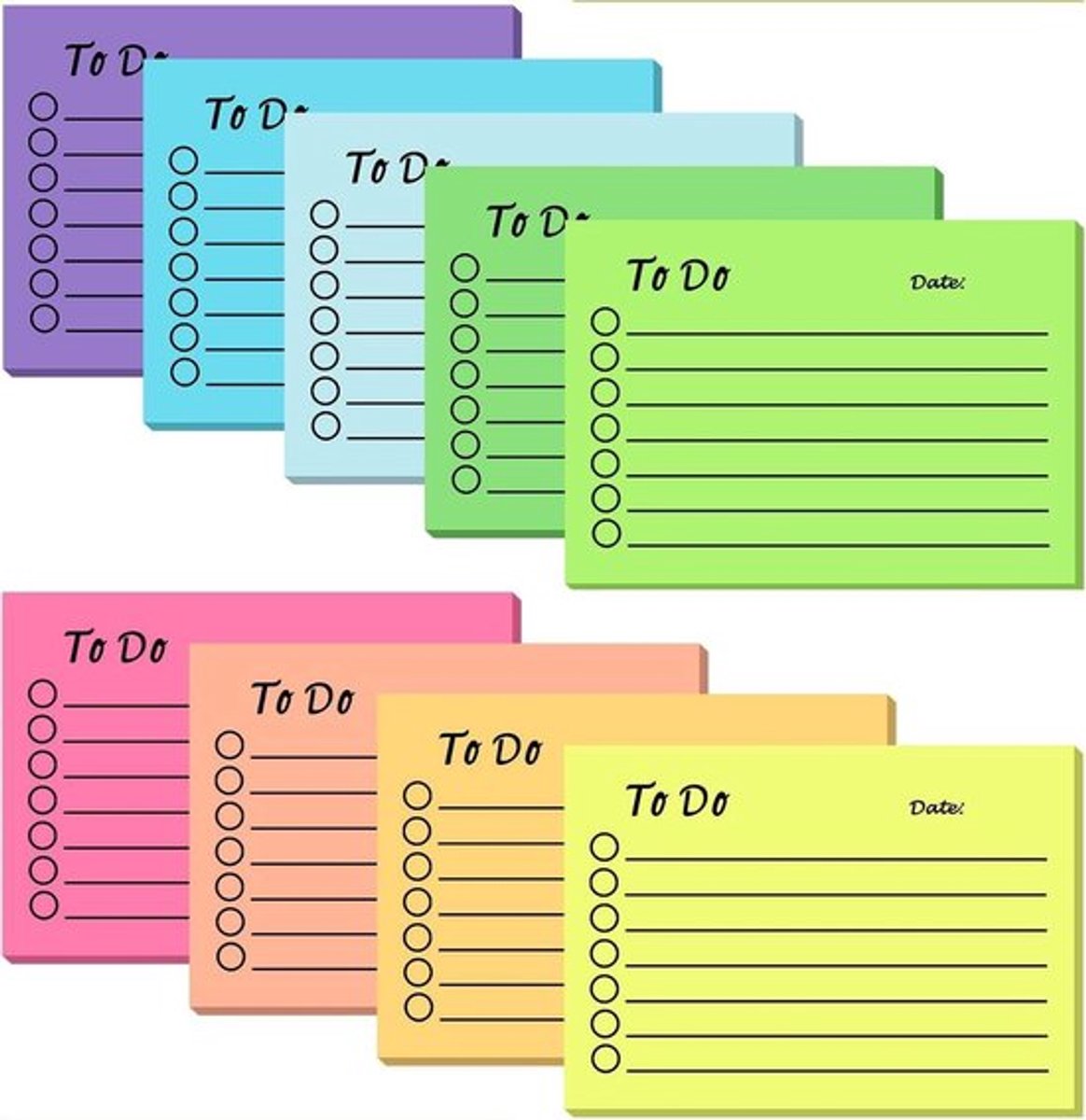 Zelfklevende Notepad - 9 Blokken, 450 Vellen To-Do Lijst - Gelijnde Notitieblokken
