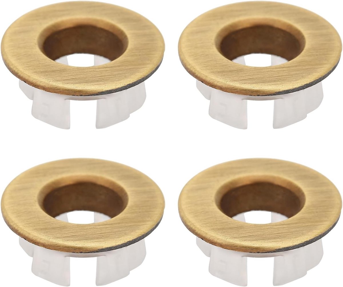 Basin Overloopring voor Badkamer, Circulaire Overloopafdekking voor Wastafel, Vervangingsonderdeel voor Badkamer en Keuken, 1.2x0.6in, 4 Stuks in Bronskleur