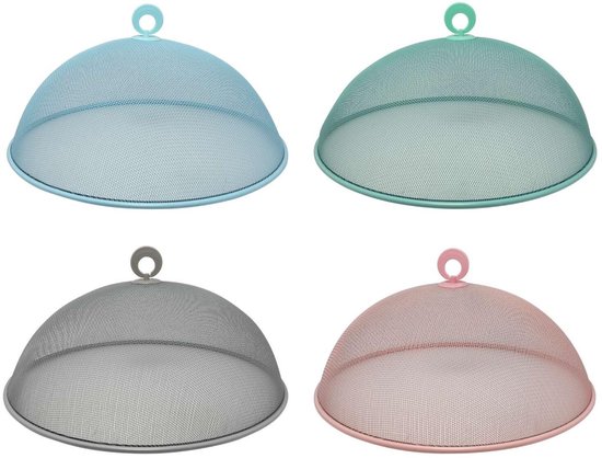 Set van 4x stuks metalen vliegenkappen/voedselkappen lichtblauw rond 35 cm - Afdekkappen/vliegenkappen van Benson — afbeelding 5