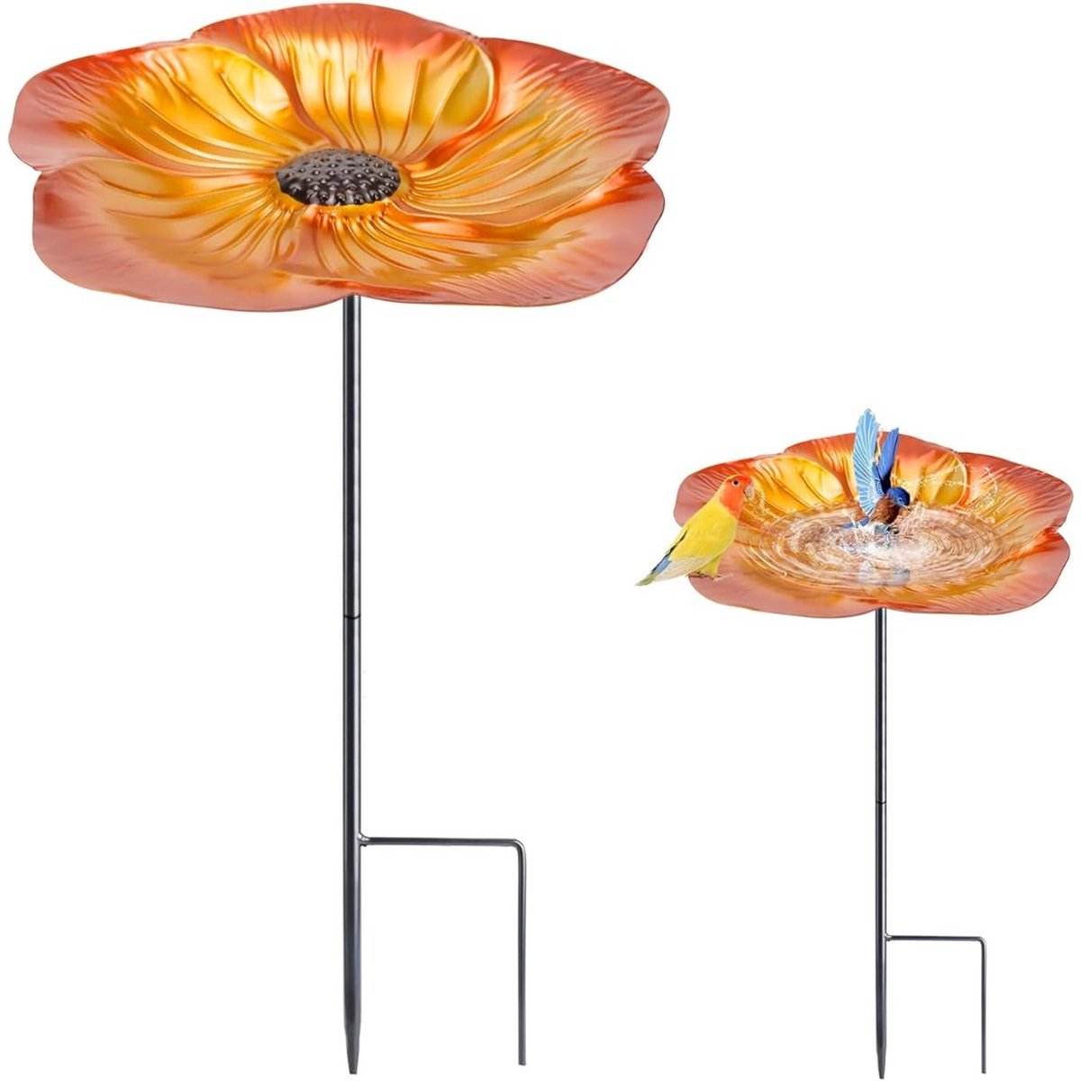 DailySupplies® Vogelbad op Voet - Vogelhuisje op Paal - 24x49 - Oranje