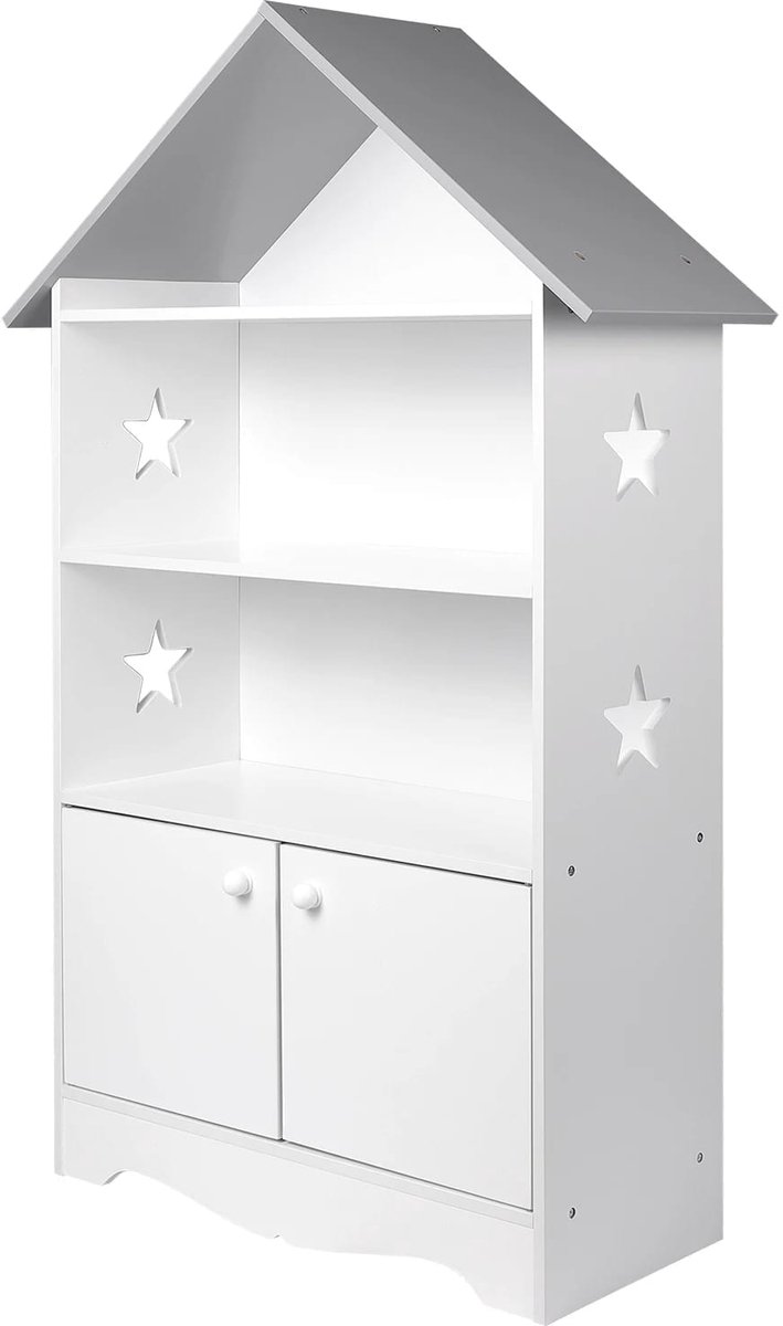Klarven® Kinderboekenkast Wit - Ruime Opslag Boeken en Speelgoed, 3 Planken en Opbergkastje, Krasbestendig Waterafstotend MDF - B 62 x D 27,2 x H 115 cm
