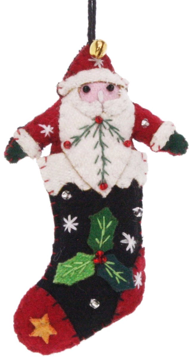 Kerstsok kerstman, vilt 6x2x11cm