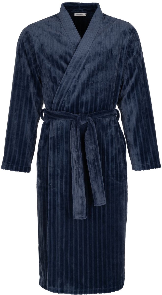 Badjas heren donkerblauw - kimono - fleece - extra lang 130cm - maat S (48)
